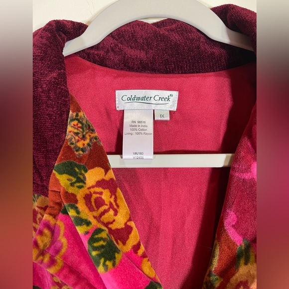 Coldwater Creek Pink Red Floral Paisley Velvet Blazer Jacket Size 1X - Picture 4 of 7